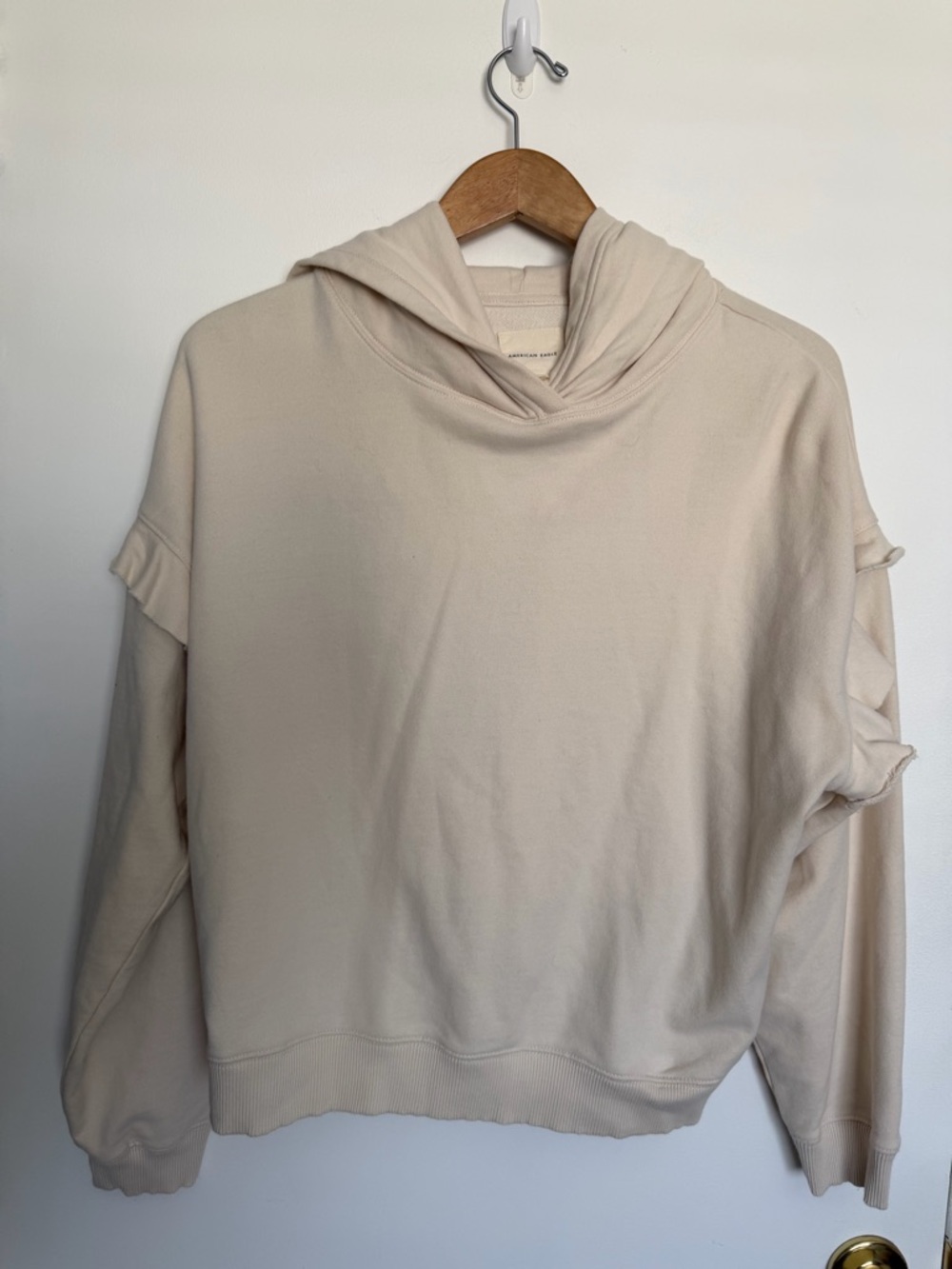 American Eagle Outfitters Cream Pullover sleeve ruffle accent Hoodie - Medium